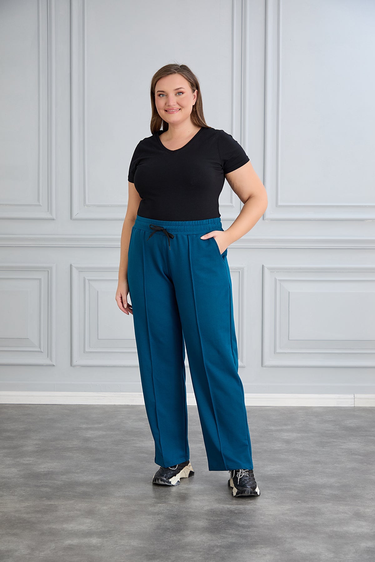 Αθλητικο φαρδύ παντελονι φορμα Daily σε μεγάλα μεγέθη - Πετρόλ