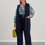 Κομψό γυναικείο γιλέκο σε μεγάλα μεγέθη - Σκούρο μπλε