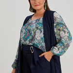 Κομψό γυναικείο γιλέκο σε μεγάλα μεγέθη - Σκούρο μπλε