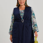 Κομψό γυναικείο γιλέκο σε μεγάλα μεγέθη - Σκούρο μπλε