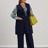 Κομψό γυναικείο γιλέκο σε μεγάλα μεγέθη - Σκούρο μπλε