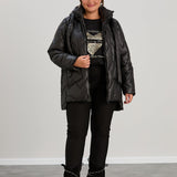 Μοντέρνο μπουφάν με διπλό φερμουάρ και αποσπώμενη κουκούλα σε μεγάλα μεγέθη- Μαύρο