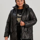 Μοντέρνο μπουφάν με διπλό φερμουάρ και αποσπώμενη κουκούλα σε μεγάλα μεγέθη- Μαύρο