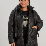 Μοντέρνο μπουφάν με διπλό φερμουάρ και αποσπώμενη κουκούλα σε μεγάλα μεγέθη- Μαύρο