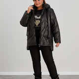 Μοντέρνο μπουφάν με διπλό φερμουάρ και αποσπώμενη κουκούλα σε μεγάλα μεγέθη- Μαύρο