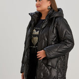 Μοντέρνο μπουφάν με διπλό φερμουάρ και αποσπώμενη κουκούλα σε μεγάλα μεγέθη- Μαύρο