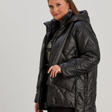 Μοντέρνο μπουφάν με διπλό φερμουάρ και αποσπώμενη κουκούλα σε μεγάλα μεγέθη- Μαύρο