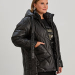 Μοντέρνο μπουφάν με διπλό φερμουάρ και αποσπώμενη κουκούλα σε μεγάλα μεγέθη- Μαύρο