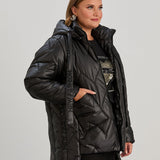 Μοντέρνο μπουφάν με διπλό φερμουάρ και αποσπώμενη κουκούλα σε μεγάλα μεγέθη- Μαύρο