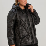 Μοντέρνο μπουφάν με διπλό φερμουάρ και αποσπώμενη κουκούλα σε μεγάλα μεγέθη- Μαύρο
