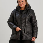 Μοντέρνο μπουφάν με διπλό φερμουάρ και αποσπώμενη κουκούλα σε μεγάλα μεγέθη- Μαύρο