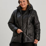 Μοντέρνο μπουφάν με διπλό φερμουάρ και αποσπώμενη κουκούλα σε μεγάλα μεγέθη- Μαύρο