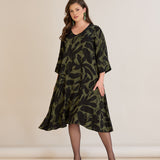 Φόρεμα σε γραμμή Α από σατινέ βισκόζη σε Πράσινο/Μαύρο χρώμα σε μεγάλα μεγέθη