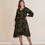 Φόρεμα σε γραμμή Α από σατινέ βισκόζη σε Πράσινο/Μαύρο χρώμα σε μεγάλα μεγέθη