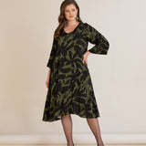 Φόρεμα σε γραμμή Α από σατινέ βισκόζη σε Πράσινο/Μαύρο χρώμα σε μεγάλα μεγέθη