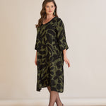 Φόρεμα σε γραμμή Α από σατινέ βισκόζη σε Πράσινο/Μαύρο χρώμα σε μεγάλα μεγέθη