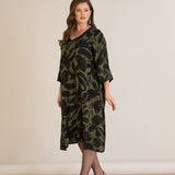 Φόρεμα σε γραμμή Α από σατινέ βισκόζη σε Πράσινο/Μαύρο χρώμα σε μεγάλα μεγέθη