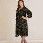Φόρεμα σε γραμμή Α από σατινέ βισκόζη σε Πράσινο/Μαύρο χρώμα σε μεγάλα μεγέθη