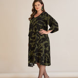 Φόρεμα σε γραμμή Α από σατινέ βισκόζη σε Πράσινο/Μαύρο χρώμα σε μεγάλα μεγέθη