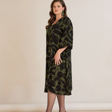 Φόρεμα σε γραμμή Α από σατινέ βισκόζη σε Πράσινο/Μαύρο χρώμα σε μεγάλα μεγέθη