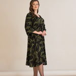 Φόρεμα σε γραμμή Α από σατινέ βισκόζη σε Πράσινο/Μαύρο χρώμα σε μεγάλα μεγέθη