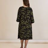 Φόρεμα σε γραμμή Α από σατινέ βισκόζη - Πράσινο/Μαύρο