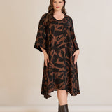 Φόρεμα σε γραμμή Α από σατινέ βισκόζη - Μόκα /Μαύρο