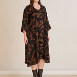 Φόρεμα σε γραμμή Α από σατινέ βισκόζη - Μόκα /Μαύρο