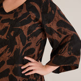 Φόρεμα σε γραμμή Α από σατινέ βισκόζη - Μόκα /Μαύρο