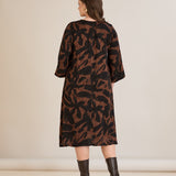 Φόρεμα σε γραμμή Α από σατινέ βισκόζη - Μόκα /Μαύρο