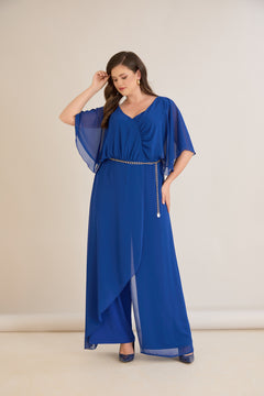 Κομψή ολόσωμη φόρμα από μουσελίνα με αλυσίδα - Μπλε ρουά