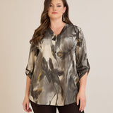 Πολύχρωμη μπλούζα με φερμουάρ και αυθεντικό σχέδιο σε μεγάλα μεγέθη