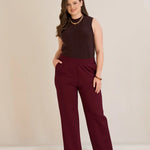 Παντελόνι με ελαστική μέση και ίσια γραμμή σε χρώμα Μπορντώ σε μεγάλα μεγέθη