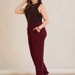 Παντελόνι με ελαστική μέση και ίσια γραμμή σε χρώμα Μπορντώ σε μεγάλα μεγέθη