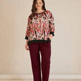 Παντελόνι με ελαστική μέση και ίσια γραμμή σε χρώμα Μπορντώ σε μεγάλα μεγέθη