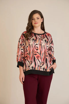 Κομψή μπλούζα μπλούζα με στάμπα Ζεστές αποχρώσεις σε μεγάλα μεγέθη
