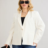 Κομψό και μοντέρνο σακάκι με φόδρα  και ένα κουμπί σε μεγάλα μεγέθη- Άσπρο