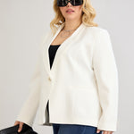 Κομψό και μοντέρνο σακάκι με φόδρα  και ένα κουμπί σε μεγάλα μεγέθη- Άσπρο