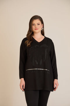 Τουνίκ από βισκόζη με στρασάκια Bloom σε μαύρο χρώμα σε μέγαλα μεγέθη
