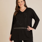 Τουνίκ από βισκόζη με στρασάκια Bloom σε μαύρο χρώμα σε μέγαλα μεγέθη