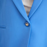 Κομψό και μοντέρνο σακάκι με φόδρα και ένα κουμπί - Γαλάζιο