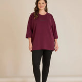 Γυναικεία μπλούζα Oversize με χαμηλή ραφή του ώμου σε μπορντό χρώμα σε μεγάλα μεγέθη