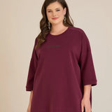 Γυναικεία μπλούζα Oversize με χαμηλή ραφή του ώμου σε μπορντό χρώμα σε μεγάλα μεγέθη