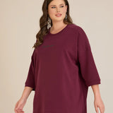 Γυναικεία μπλούζα Oversize με χαμηλή ραφή του ώμου σε μπορντό χρώμα σε μεγάλα μεγέθη