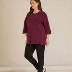 Γυναικεία μπλούζα Oversize με χαμηλή ραφή του ώμου σε μπορντό χρώμα σε μεγάλα μεγέθη