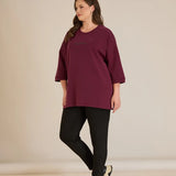 Γυναικεία μπλούζα Oversize με χαμηλή ραφή του ώμου σε μπορντό χρώμα σε μεγάλα μεγέθη