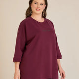 Γυναικεία μπλούζα Oversize με χαμηλή ραφή του ώμου σε μπορντό χρώμα σε μεγάλα μεγέθη