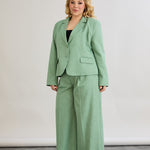 Μοντέρνο κοντό σακάκι από λινό/βαμβάκι σε μεγάλα μεγέθη- Πράσινο