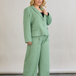 Μοντέρνο κοντό σακάκι από λινό/βαμβάκι σε μεγάλα μεγέθη- Πράσινο