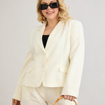 Μοντέρνο κοντό σακάκι από λινό/βαμβάκι σε μεγάλα μεγέθη- Σαμπανιζέ